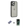 MARSİLYAN™- iPhone 12 Pro Max Kılıf Eksen Doku Prime - Siyah 360 Mat Full Body Arka Koruyucu + Metal Kamera Lens Koruma Cam - GD
