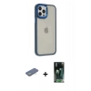 MARSİLYAN™- iPhone 12 Pro Max Kılıf Eksen Doku Prime - Siyah 360 Mat Full Body Arka Koruyucu + Renkli Kamera Lens Koruma Cam - YL