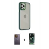 MARSİLYAN™- iPhone 12 Pro Max Kılıf Eksen Doku Prime - Siyah 360 Mat Full Body Arka Koruyucu + Sarı Neon Fosforlu Kamera Lens