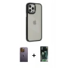MARSİLYAN™- iPhone 12 Pro Max Kılıf Eksen Doku Prime - Siyah 360 Mat Full Body Arka Koruyucu + Sarı Neon Fosforlu Kamera Lens
