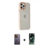 MARSİLYAN™- iPhone 12 Pro Max Kılıf Eksen Doku Prime - Siyah 360 Mat Full Body Arka Koruyucu + Sarı Neon Fosforlu Kamera Lens