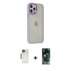 MARSİLYAN™- iPhone 12 Pro Max Kılıf Eksen Doku Prime - Siyah 360 Mat Full Body Arka Koruyucu + Shine Kamera Lens - GD