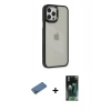 MARSİLYAN™- iPhone 12 Pro Max Kılıf Eksen Doku Prime - Siyah 360 Mat Full Body Arka Koruyucu + Shine Kamera Lens Koruma Cam - GD