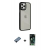 MARSİLYAN™- iPhone 12 Pro Max Kılıf Eksen Doku Prime - Siyah 360 Mat Full Body Arka Koruyucu + Shine Kamera Lens Koruma Cam - SH