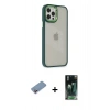MARSİLYAN™- iPhone 12 Pro Max Kılıf Eksen Doku Prime - Siyah 360 Mat Full Body Arka Koruyucu + Shine Kamera Lens Koruma Cam - PE