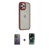 MARSİLYAN™- iPhone 12 Pro Max Kılıf Eksen Doku Prime - Siyah 360 Mat Full Body Arka Koruyucu + Neon Fosforlu Kamera Lens - YL