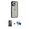 MARSİLYAN™- iPhone 12 Pro Max Kılıf Eksen Doku Prime - Siyah 3D Antistatik Cam Ekran Koruyucu + Neon Fosforlu Kamera Lens - SI