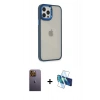 MARSİLYAN™- iPhone 12 Pro Max Kılıf Eksen Doku Prime - Siyah 3D Antistatik Cam Ekran Koruyucu + Neon Fosforlu Kamera Lens - SI