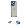 MARSİLYAN™- iPhone 12 Pro Max Kılıf Eksen Doku Prime - Siyah 3D Antistatik Cam Ekran Koruyucu + Renkli Kamera Lens Koruma Cam - SI