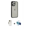 MARSİLYAN™- iPhone 12 Pro Max Kılıf Eksen Doku Prime - Siyah 3D Antistatik Cam Ekran Koruyucu + Shine Kamera Lens - GD