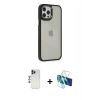 MARSİLYAN™- iPhone 12 Pro Max Kılıf Eksen Doku Prime - Siyah 3D Antistatik Cam Ekran Koruyucu + Shine Kamera Lens - LT