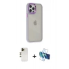 MARSİLYAN™- iPhone 12 Pro Max Kılıf Eksen Doku Prime - Siyah 3D Antistatik Cam Ekran Koruyucu + Shine Kamera Lens - GD