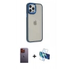MARSİLYAN™- iPhone 12 Pro Max Kılıf Eksen Doku Prime - Siyah 3D Antistatik Cam Ekran Koruyucu + Turuncu Neon Fosforlu Kamera Lens