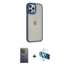 MARSİLYAN™- iPhone 12 Pro Max Kılıf Eksen Doku Prime - Siyah 3D Antistatik Cam Ekran Koruyucu + Neon Fosforlu Kamera Lens - YL