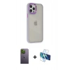 MARSİLYAN™- iPhone 12 Pro Max Kılıf Eksen Doku Prime - Siyah 3D Antistatik Cam Ekran Koruyucu + Neon Fosforlu Kamera Lens - YL