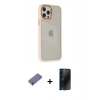 MARSİLYAN™- iPhone 12 Pro Max Kılıf Eksen Doku Prime - Siyah 3D Antistatik Hayalet Cam Ekran Koruyucu + Metal Kamera Lens Koruma Cam - GD