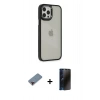 MARSİLYAN™- iPhone 12 Pro Max Kılıf Eksen Doku Prime - Siyah 3D Antistatik Hayalet Cam Ekran Koruyucu + Kırmızı Metal Kamera Lens Koruma Cam