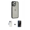 MARSİLYAN™- iPhone 12 Pro Max Kılıf Eksen Doku Prime - Siyah 3D Antistatik Hayalet Cam Ekran Koruyucu + Shine Kamera Lens - LT