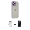 MARSİLYAN™- iPhone 12 Pro Max Kılıf Eksen Doku Prime - Siyah 3D Antistatik Hayalet Cam Ekran Koruyucu + Shine Kamera Lens - LT