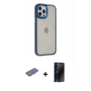 MARSİLYAN™- iPhone 12 Pro Max Kılıf Eksen Doku Prime - Siyah 3D Antistatik Hayalet Cam Ekran Koruyucu + Renkli Kamera Lens Koruma Cam - MI