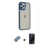 MARSİLYAN™- iPhone 12 Pro Max Kılıf Eksen Doku Prime - Siyah 3D Antistatik Hayalet Cam Ekran Koruyucu + Metal Kamera Lens Koruma Cam - GS