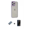 MARSİLYAN™- iPhone 12 Pro Max Kılıf Eksen Doku Prime - Siyah 3D Antistatik Hayalet Cam Ekran Koruyucu + Metal Kamera Lens Koruma Cam - GS