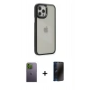 MARSİLYAN™- iPhone 12 Pro Max Kılıf Eksen Doku Prime - Siyah 3D Antistatik Hayalet Cam Ekran Koruyucu + Neon Fosforlu Kamera Lens - YL