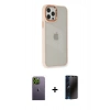 MARSİLYAN™- iPhone 12 Pro Max Kılıf Eksen Doku Prime - Siyah 3D Antistatik Hayalet Cam Ekran Koruyucu + Neon Fosforlu Kamera Lens - YL