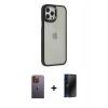 MARSİLYAN™- iPhone 12 Pro Max Kılıf Eksen Doku Prime - Siyah 3D Antistatik Hayalet Cam Ekran Koruyucu + Neon Fosforlu Kamera Lens - SI