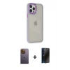 MARSİLYAN™- iPhone 12 Pro Max Kılıf Eksen Doku Prime - Siyah 3D Antistatik Hayalet Cam Ekran Koruyucu + Neon Fosforlu Kamera Lens - SI