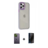 MARSİLYAN™- iPhone 12 Pro Max Kılıf Eksen Doku Prime - Siyah 3D Antistatik Hayalet Cam Ekran Koruyucu + Neon Fosforlu Kamera Lens - YL