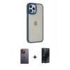 MARSİLYAN™- iPhone 12 Pro Max Kılıf Eksen Doku Prime - Siyah 3D Antistatik Hayalet Cam Ekran Koruyucu + Neon Fosforlu Kamera Lens - SI