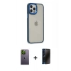 MARSİLYAN™- iPhone 12 Pro Max Kılıf Eksen Doku Prime - Siyah 3D Antistatik Hayalet Cam Ekran Koruyucu + Neon Fosforlu Kamera Lens - YL