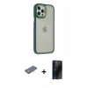 MARSİLYAN™- iPhone 12 Pro Max Kılıf Eksen Doku Prime - Siyah 3D Antistatik Hayalet Cam Ekran Koruyucu + Renkli Kamera Lens Koruma Cam - PE