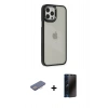 MARSİLYAN™- iPhone 12 Pro Max Kılıf Eksen Doku Prime - Siyah 3D Antistatik Hayalet Cam Ekran Koruyucu + Renkli Kamera Lens Koruma Cam - PE