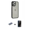 MARSİLYAN™- iPhone 12 Pro Max Kılıf Eksen Doku Prime - Siyah 3D Antistatik Hayalet Cam Ekran Koruyucu + Renkli Kamera Lens Koruma Cam - YL