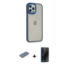 MARSİLYAN™- iPhone 12 Pro Max Kılıf Eksen Doku Prime - Siyah 3D Antistatik Hayalet Cam Ekran Koruyucu + Renkli Kamera Lens Koruma Cam - YL