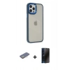 MARSİLYAN™- iPhone 12 Pro Max Kılıf Eksen Doku Prime - Siyah 3D Antistatik Hayalet Cam Ekran Koruyucu + Renkli Kamera Lens Koruma Cam - SI