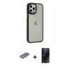 MARSİLYAN™- iPhone 12 Pro Max Kılıf Eksen Doku Prime - Siyah 3D Antistatik Hayalet Cam Ekran Koruyucu + Renkli Kamera Lens Koruma Cam - SI
