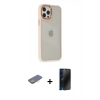 MARSİLYAN™- iPhone 12 Pro Max Kılıf Eksen Doku Prime - Siyah 3D Antistatik Hayalet Cam Ekran Koruyucu + Renkli Kamera Lens Koruma Cam - SI