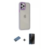MARSİLYAN™- iPhone 12 Pro Max Kılıf Eksen Doku Prime - Siyah 3D Antistatik Hayalet Cam Ekran Koruyucu + Shine Kamera Lens Koruma Cam - GD