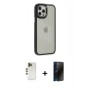 MARSİLYAN™- iPhone 12 Pro Max Kılıf Eksen Doku Prime - Siyah 3D Antistatik Hayalet Cam Ekran Koruyucu + Shine Kamera Lens - GD