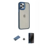 MARSİLYAN™- iPhone 12 Pro Max Kılıf Eksen Doku Prime - Siyah 3D Antistatik Hayalet Cam Ekran Koruyucu + Shine Kamera Lens Koruma Cam - GD