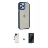 MARSİLYAN™- iPhone 12 Pro Max Kılıf Eksen Doku Prime - Siyah 3D Antistatik Hayalet Cam Ekran Koruyucu + Shine Kamera Lens - GD