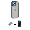 MARSİLYAN™- iPhone 12 Pro Max Kılıf Eksen Doku Prime - Siyah 3D Antistatik Hayalet Cam Ekran Koruyucu + Shine Kamera Lens Koruma Cam - PE