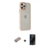 MARSİLYAN™- iPhone 12 Pro Max Kılıf Eksen Doku Prime - Siyah 3D Antistatik Hayalet Cam Ekran Koruyucu + Shine Kamera Lens Koruma Cam - SABE