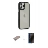 MARSİLYAN™- iPhone 12 Pro Max Kılıf Eksen Doku Prime - Siyah 3D Antistatik Hayalet Cam Ekran Koruyucu + Shine Kamera Lens Koruma Cam - SABE