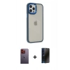 MARSİLYAN™- iPhone 12 Pro Max Kılıf Eksen Doku Prime - Siyah 3D Antistatik Hayalet Cam Ekran Koruyucu + Turuncu Neon Fosforlu Kamera Lens