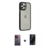 MARSİLYAN™- iPhone 12 Pro Max Kılıf Eksen Doku Prime - Siyah 3D Antistatik Hayalet Cam Ekran Koruyucu + Turuncu Neon Fosforlu Kamera Lens