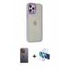 MARSİLYAN™- iPhone 12 Pro Max Kılıf Eksen Doku Prime - Siyah 3D Antistatik Seramik Nano Ekran Koruyucu + Neon Fosforlu Kamera Lens - SI